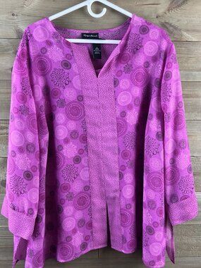Catherines Womens Shirt 3/4 Sleeve Vneck Medallion Attached Tank Boho Artsy 2X